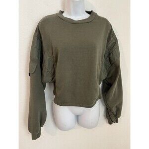 Bershka Sweatshirt Pullover Cropped Crewneck Size M Olive Green Fall Oversized